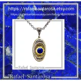 Genuine Lapis Lazuli Byzantine Way Crafted Pendant: Oxidised & Gold-Filled Sterling Silver