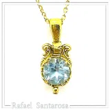 Natural Topaz Filigree Charm Necklace: 18K Gold-Filled Sterling Silver Delicate Tiny Pendant