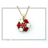Handmade Alabaster Rose Flowers Necklace: Sterling Silver 18K Gold Filled Floral Pendant