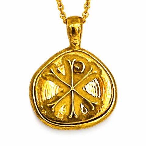 Chi Rho Jesus Christ Religious Pendant: 18k Gold Filled Sterling Silver Orthodox Catholic Charm