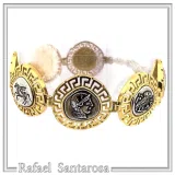 Ancient Greek Coin Greek key Beaded Bracelet: Oxidised and 18K Gold Filled Sterling Silver