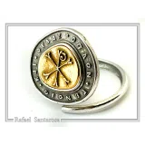 18K Gold Chi Rho Christogram on Oxidized Sterling Silver Adjustable Ring, Byzantine Prayer Talisman