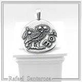 Greek Owl Coin Tetradrachm museum Replica Pendant: Oxidized Sterling Silver