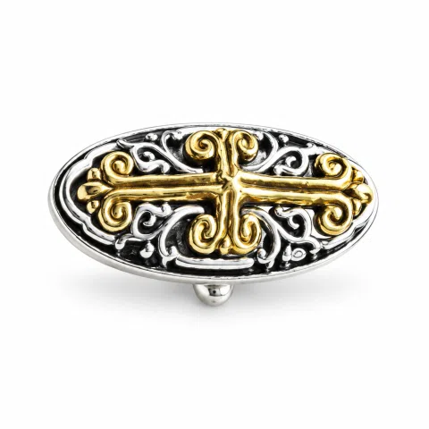 Byzantine Cross Cufflinks for Him: 18K Gold Filled on Oxidized Sterling Silver Oval Base