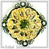Genuine Peridot Gemstone Filigree Necklace: Sterling Silver Oxidised & Gold Filled Byzantine Pendant