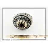 Genuine Red Garnet Byzantine Hand Sculptured Ring: Sterling Silver Oxidized and 18K Gold Filled