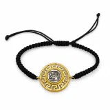 Owl Coin Tetradrachm with Greek Key Macrame Bracelet, 18K Gold Filled & Oxidized Sterling Silver