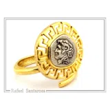 Alexander the Greek coin adjustable ring oxidized, and 18K gold filled sterling silver Greek Key