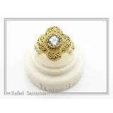 Natural brilliant cut topaz Byzantine Ring: Engraved and filigree Sterling Silver 18K Gold Filled