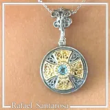 Natural Sky-Blue Topaz Cross Pendant: Sterling Silver 18K Gold Filled Byzantine Filigree
