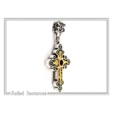 African Genuine Amethyst Byzantine Cross Necklace: Oxidized Sterling Silver & 18K Gold Filled