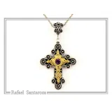 African Genuine Amethyst Byzantine Cross Necklace: Oxidized Sterling Silver & 18K Gold Filled