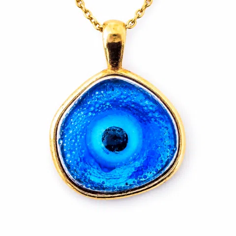 Evil Eye Talisman Against Evil Necklace: Sky Blue Enamel, 18K Gold-Filled Sterling Silver