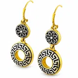 Greek Key and Greek flower Museum Earrings: 18K Gold Filled & Oxidized Sterling Silver