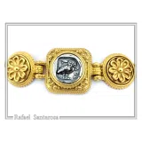 Tetradrachm Owl Coin Ancient Greek style Beaded Bracelet: 18k Gold Filled & Oxidized Sterling Silver
