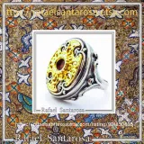 Byzantine Natural Garnet Ring for Her: Oxidized and 18K Gold filled Sterling Silver