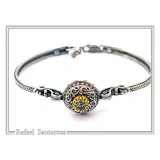 Natural Sky-Blue Topaz Byzantine Bracelet: Oxidised Sterling Silver with 18K Gold Filled Filigree Bezel