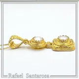 Natural pearl Byzantine Filigree Dangle Pendant: Sterling Silver 18K Gold Filled