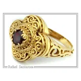 Genuine Gemstone Statement Byzantine Cross Ring: 18k Solid Gold Handmade Filigree Religious Handmade Jewelry