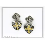 Knights Holy Herat Maltese Cross Cufflinks: Oxidized Sterling Silver, 18k Gold-Filled Byzantine Decoration