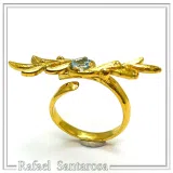 Olive Branch Adjustable Floral Ring: Natural Sky-Blue Topaz, 18K Gold Filled Sterling Silver Ring