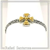 Byzantine Filigree Cross Bracelet: Oxidized and 18K Gold Filled Sterling Silver