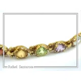 Multi Genuine Gemstone Beaded Bracelet: 18K Solid Gold Byzantine Filigree Tennis Bracelet