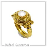 Ancient Greek Temple Ionic Column Natural Pearl Ring 18K Gold-Filled Sterling Silver, Museum Inspired