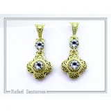 Byzantine Filigree Drop Earrings: Sterling Silver 18K Gold-Filled, Natural Topaz