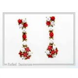 Red & White Alabaster Rose Flowers Shaped Gems Drop Earrings: Gold-Filled Sterling Silver
