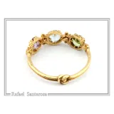 Byzantine Filigree Handmade Beaded Gemstones Ring 18K Gold: Genuine Amethyst, Topaz, Peridot, Garnet