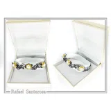 Natural Lapis Lazuli Olive Leaf Floral Beaded Bracelet: Oxidized and 18K Gold Filled Silver