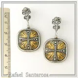Byzantine Empire Orthodox Cross Earrings: Sterling Silver Oxidized & 18K Gold-Filled Filigree