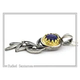 Natural Lapis Olive Leaf Pendant Floral Necklace: Oxidized Sterling Silver 18K Gold Filled Bezel