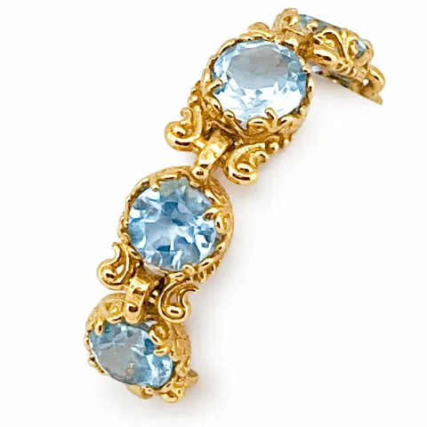 Byzantine Genuine Sky-Blue Topaz Filigree Beaded Ring: 18k Gold Filled Sterling Silver
