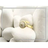 Greek Macedonian Sun Adjustable Statement Ring: Sculptured Marble, Zircon, 18K Gold-Filled Sterling Silver