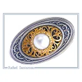 Byzantine Floral Queen Size Natural Pearl Ring: Oxidized Sterling Silver and 18K Gold Filled
