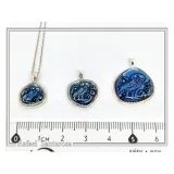 Athena's Owl Symbol of Wisdom Coin Pendant: Blue Enamel, Oxidized Sterling Silver