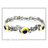 Natural Lapis Lazuli Olive Leaf Floral Beaded Bracelet: Oxidized and 18K Gold Filled Silver