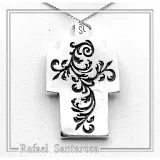 Boho Cross Necklace: Brutalist Floral Oxidized Sterling Silver Pendant