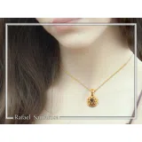 18K Solid Gold Natural Gemstone Byzantine Pendant: Handmade Filigree Necklace, Garnet, Topaz, peridot, Amethyst