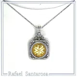Chi Ro Christogram 18k sold Gold on Oxidized Sterling Silver filigree Pendant: Byzantine Talisman