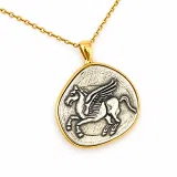 Pegasus winged horse Silver Coin Pendant: Oxidized silver, Greek Mythology Charm