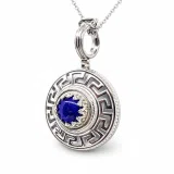 Natural Lapis Lazuli Greek Key Wreath Necklace: Sterling Silver Pendant