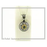 Genuine Sky-Blue Topaz Byzantine Filigree Necklace: Oxidized and 18K Gold Filled Sterling Silver