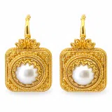 18K Solid Gold Filigree Classic Earrings, Natural Freshwater Pearl: Special Day Jewelry for her
