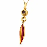 Olive Leaf Dangle Necklace: Natural Garnet and Enamel Floral Sterling Silver 18K Gold Filled