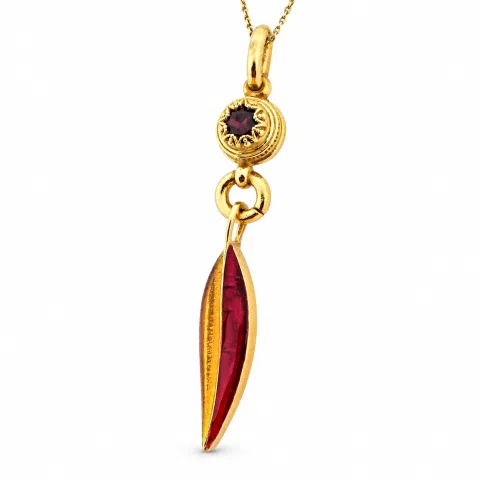 Olive Leaf Dangle Necklace: Natural Garnet and Enamel Floral Sterling Silver 18K Gold Filled