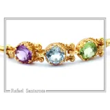 18K Solid Gold Amethyst, Topaz, Peridot, Garnet, Citrine Genuine Gemstone Beaded Bracelet