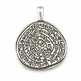 Ancient Greek Calendar Charm museum replica Oxidized Sterling Silver Phaistos Disc Pendant